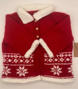 2 Y Red Acrylic Snowflake Knit Cardigan