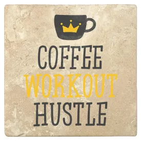 4" Absorbent Stone Coffee Gift Coasters, Coffee Workout Hustle, 2 Sets of 4, 8 Pieces