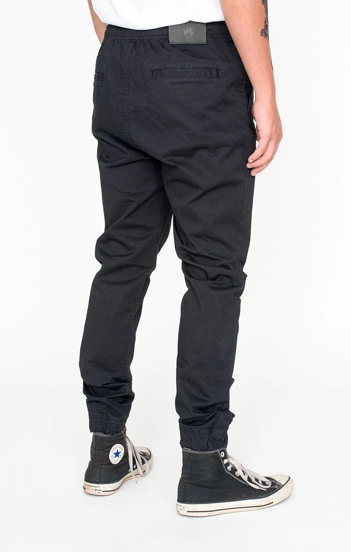 Afends Mens Hammerpants - Black - Full Elastic Drill Beach Pant