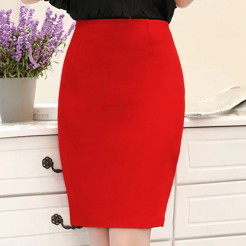 Amy Fashion - Black Oversized High Waist Work Slim Pencil Skirt