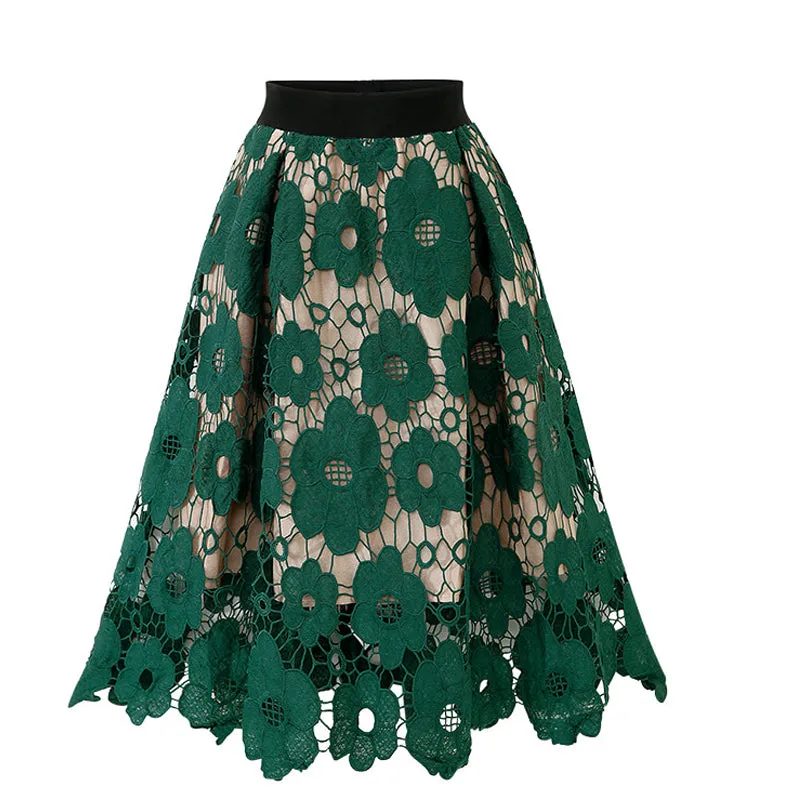 Amy Fashion - Elegant Flower Hollow Out Lace Skirts