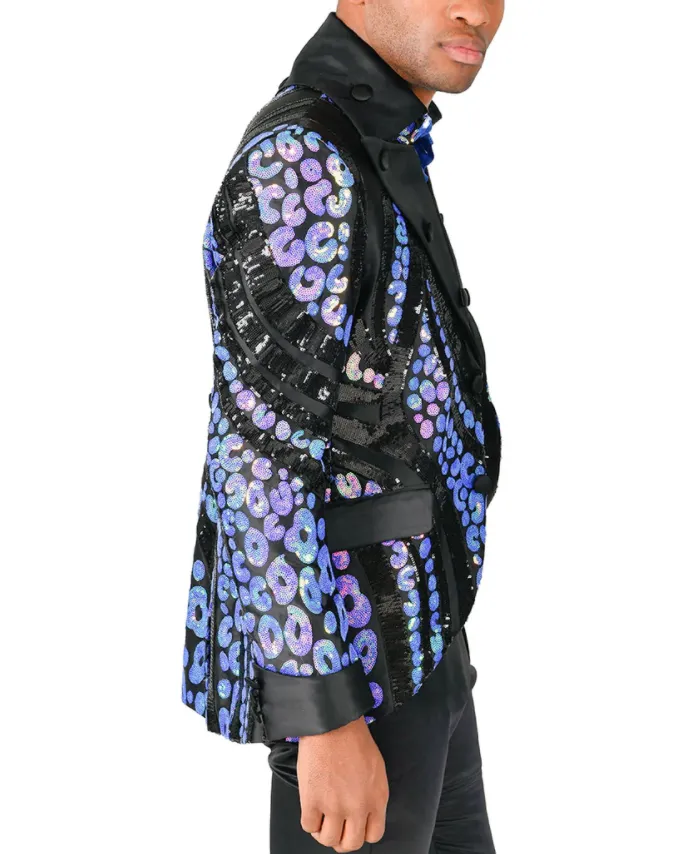 Barabas Men's 'SHINY SERVER' Black/Royal Sequin Blazer