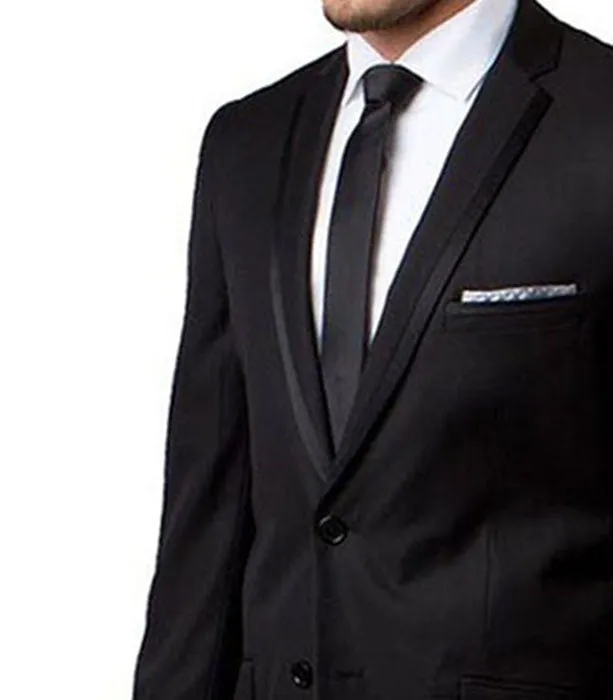 Black with Black Satin Slim Men's Suit