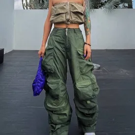 Cambrie High Waist Patchwork Pockets Cargo Pants