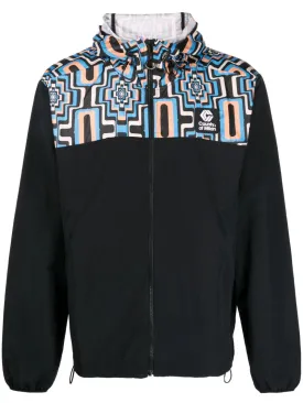 Cross-Print Panelled Hooded Windbreaker