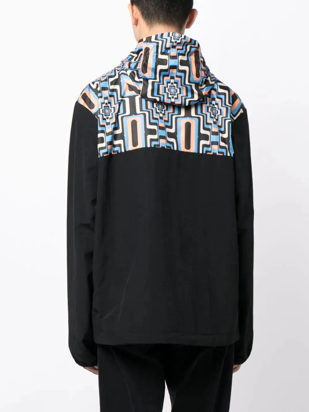 Cross-Print Panelled Hooded Windbreaker