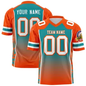 Custom Aqua Orange Gradient Personalized Side Pattern Authentic Football Jersey