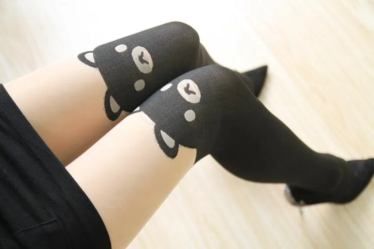 DS.DISTINCTIVE STYLE Animal Tattoo Tights Japanese Style Cosplay Pantyhose, Black, XS - Cat