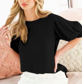 Elissa Round Neckline Pleated Sleeve Top