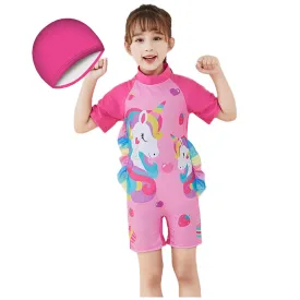 Fancydresswale Girls Swimsuits Short Sleeve Swimwear with Matching Cap -Unicorn Strawberry