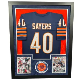 Gale Sayers Signed Chicago Blue Custom Double-Suede Framed football Jersey (PSA)