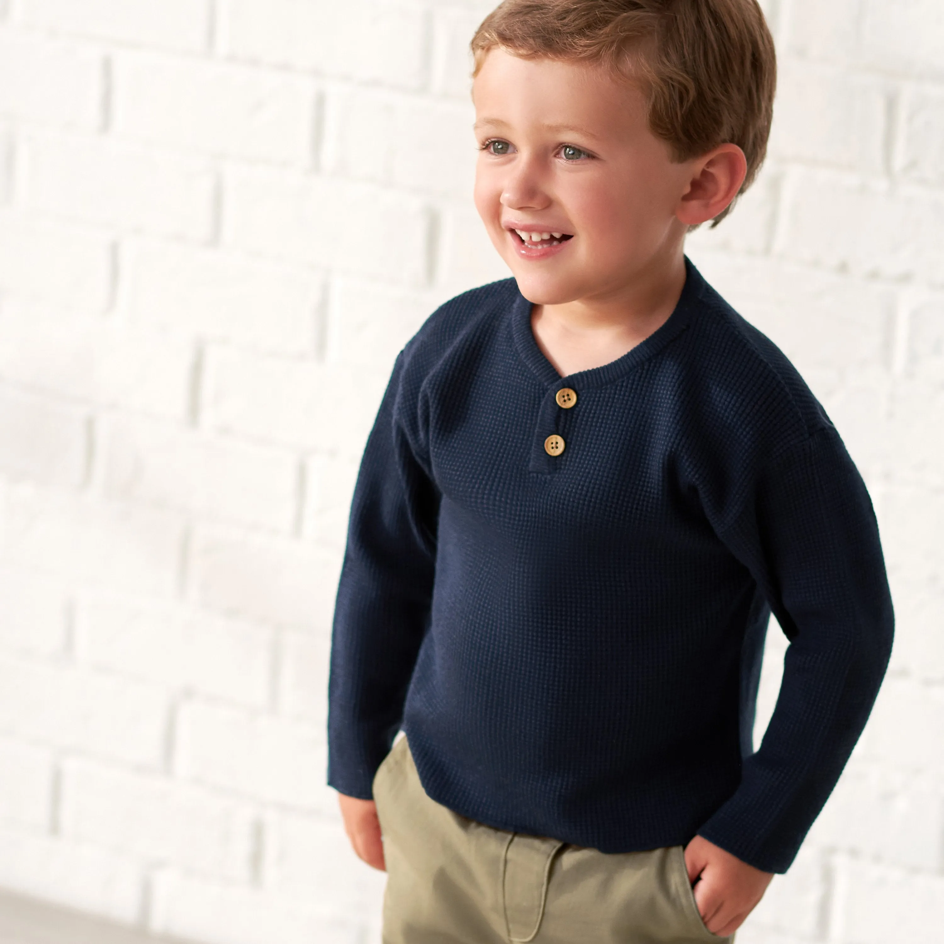 Infant & Toddler Boys Blue Henley Sweater