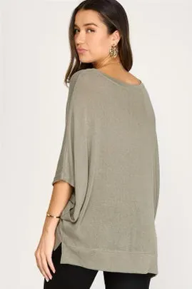 Karen Drop Shoulder Knit Top - Light Olive