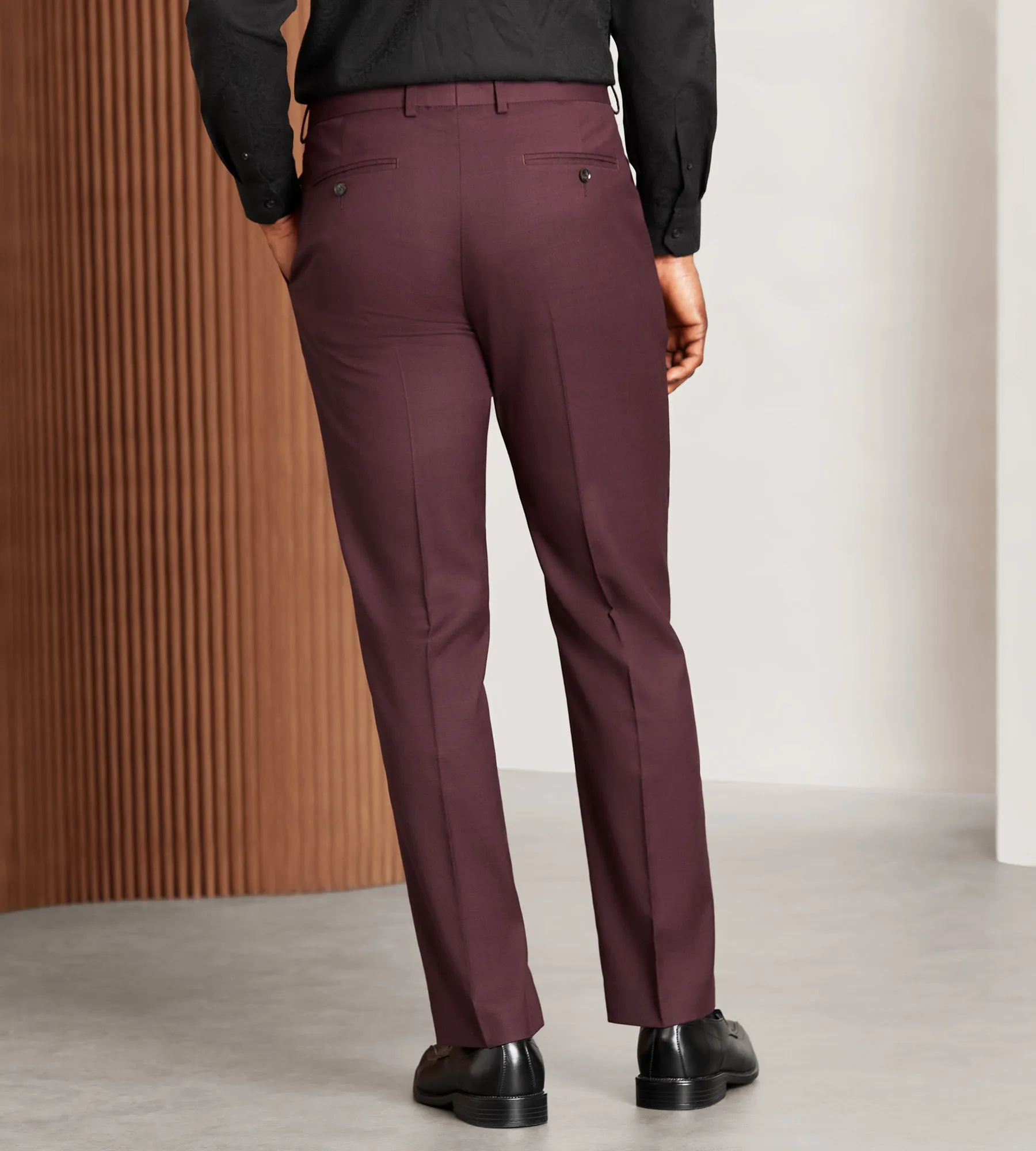 Modern Fit Burgundy Solid Suit Pants