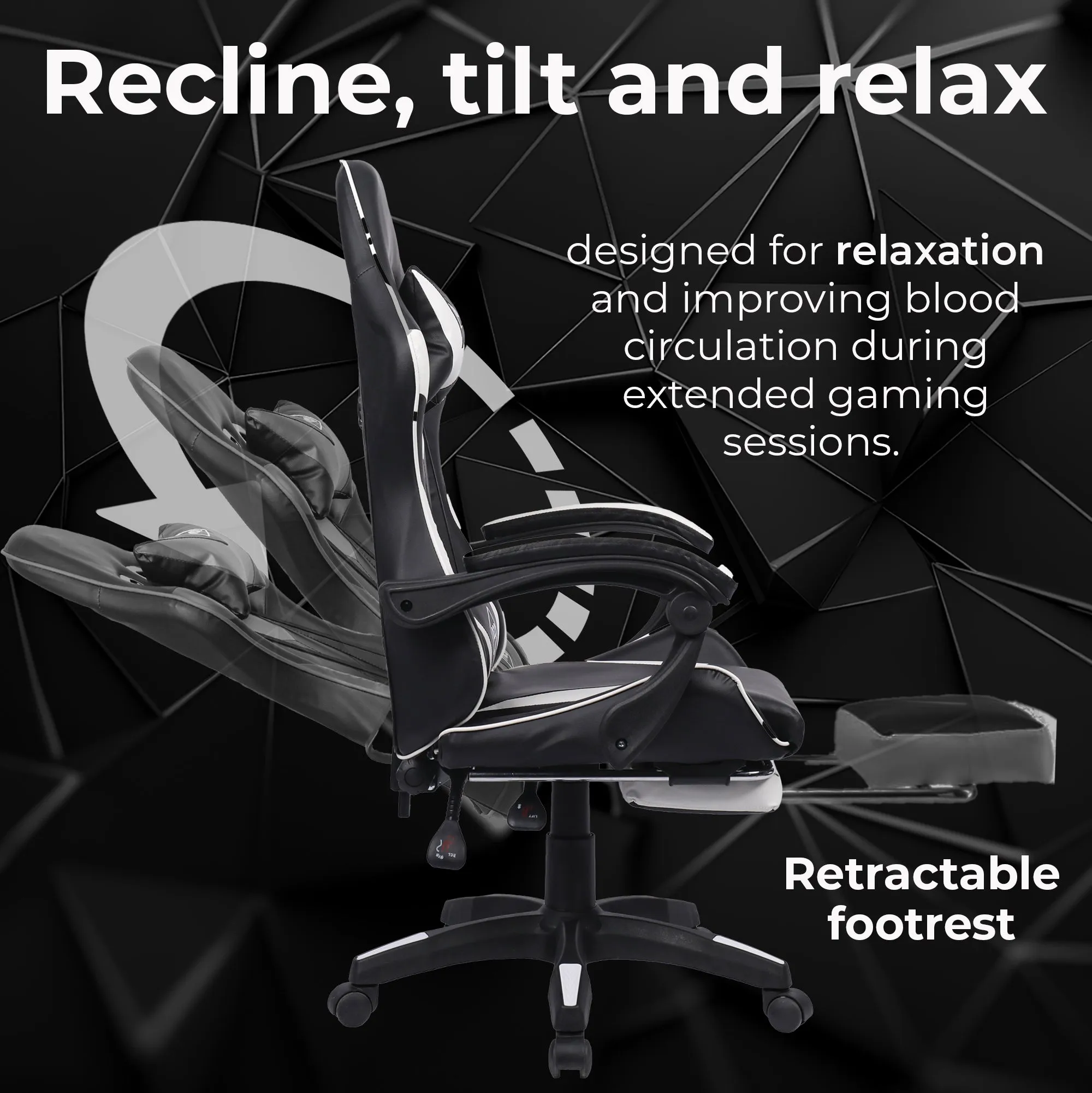 Neo White and Black Massage Leather Gaming Chair with Footrest