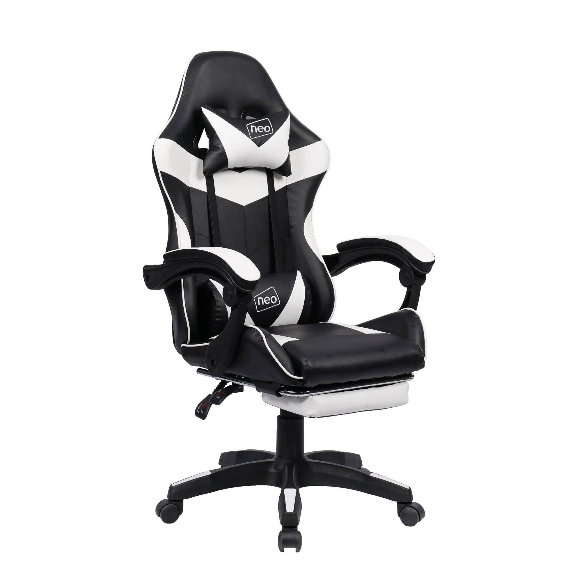 Neo White and Black Massage Leather Gaming Chair with Footrest