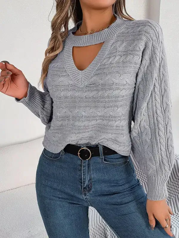 New casual hollow twist long-sleeved pullover sweater