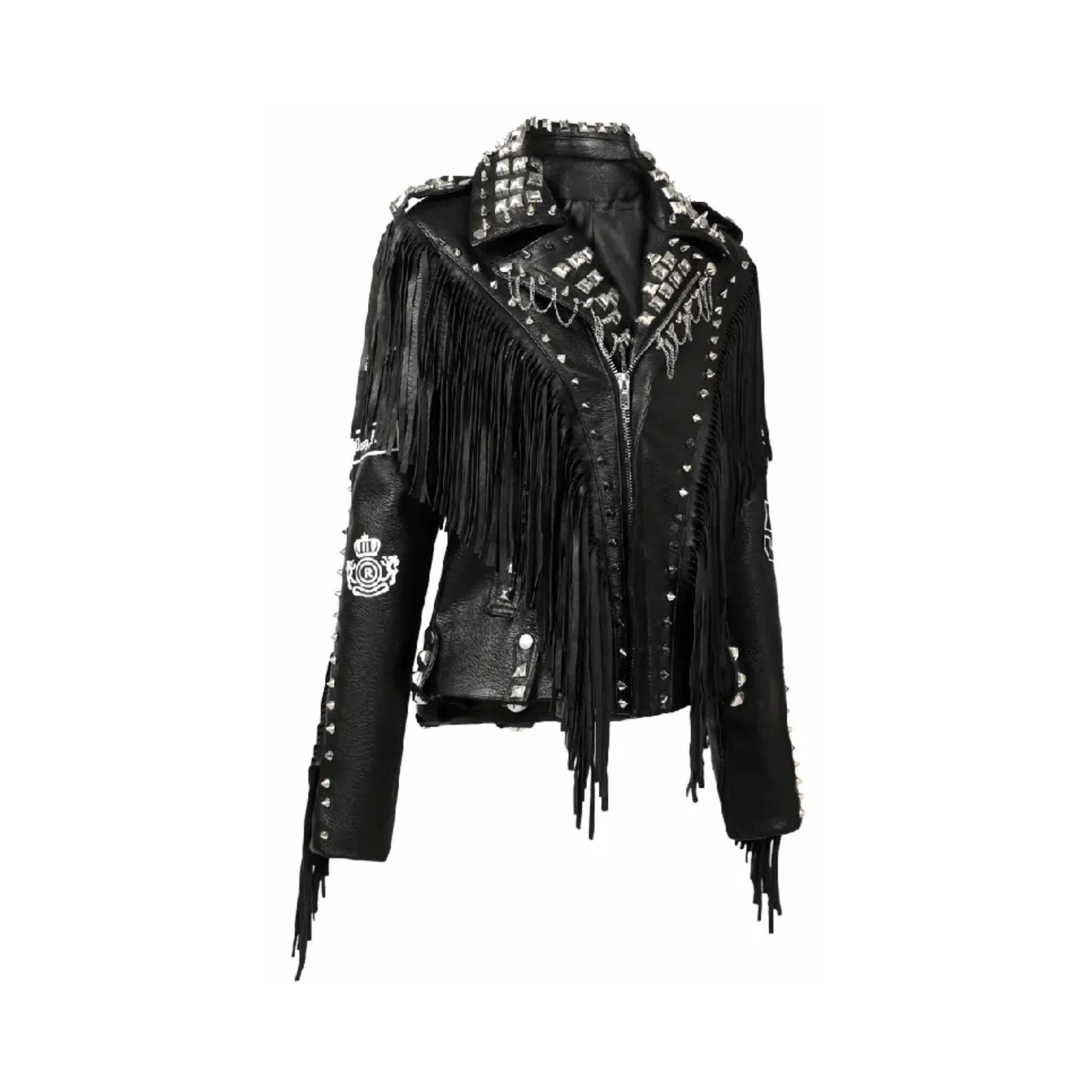 Pre Order:  Studded Faux Leather Fringed Jacket