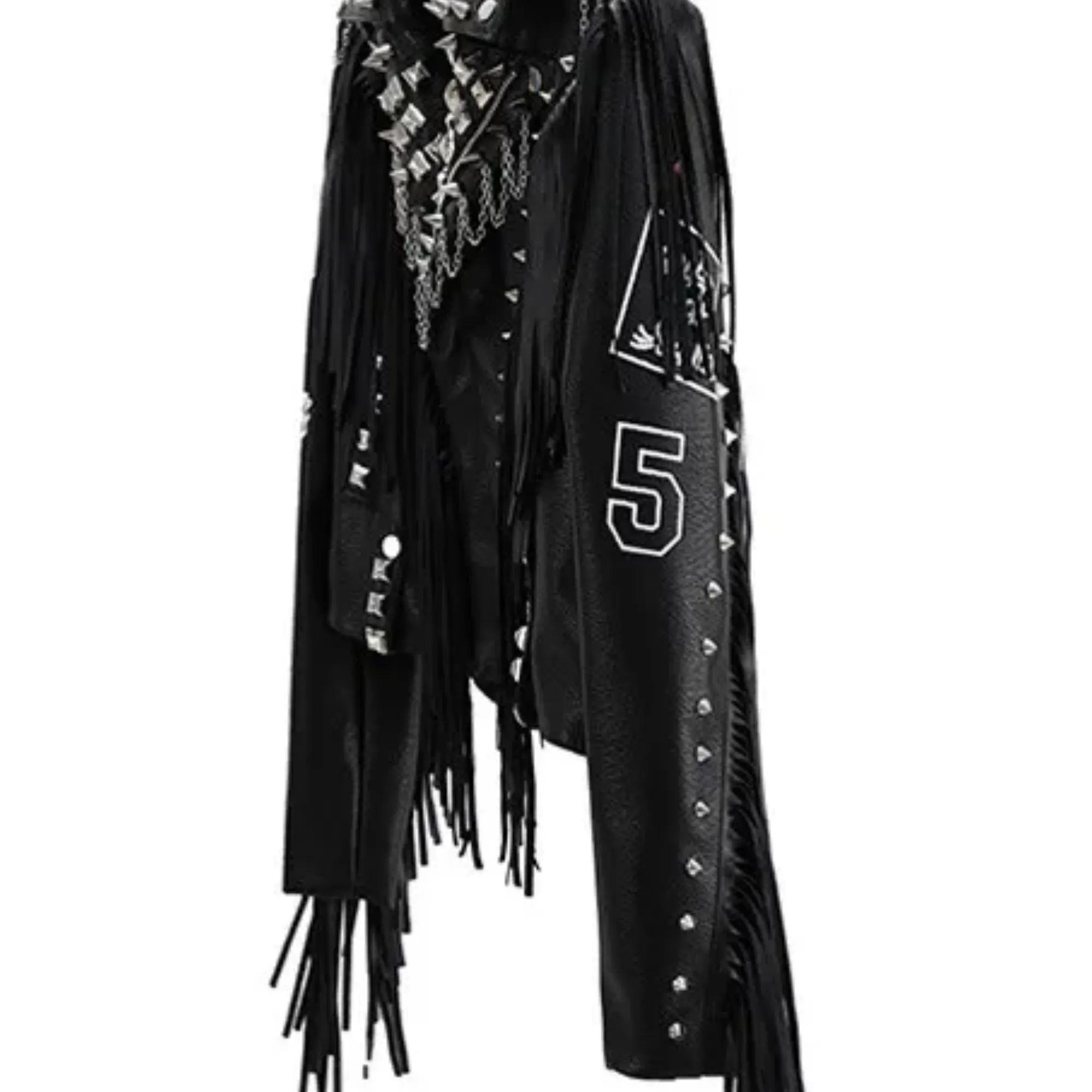 Pre Order:  Studded Faux Leather Fringed Jacket