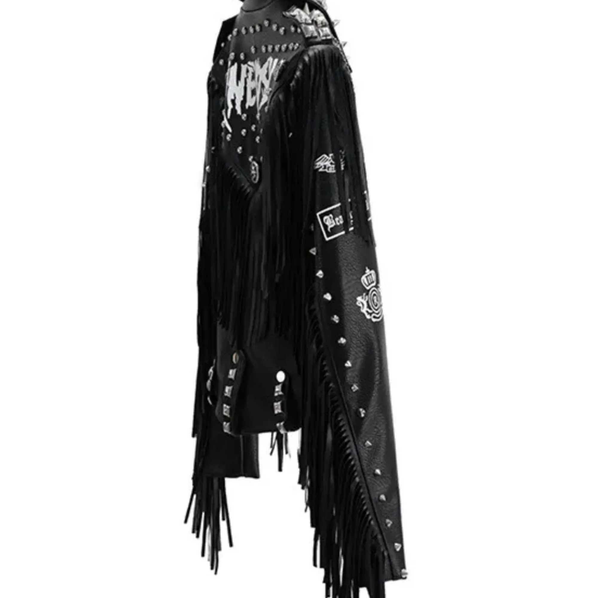 Pre Order:  Studded Faux Leather Fringed Jacket