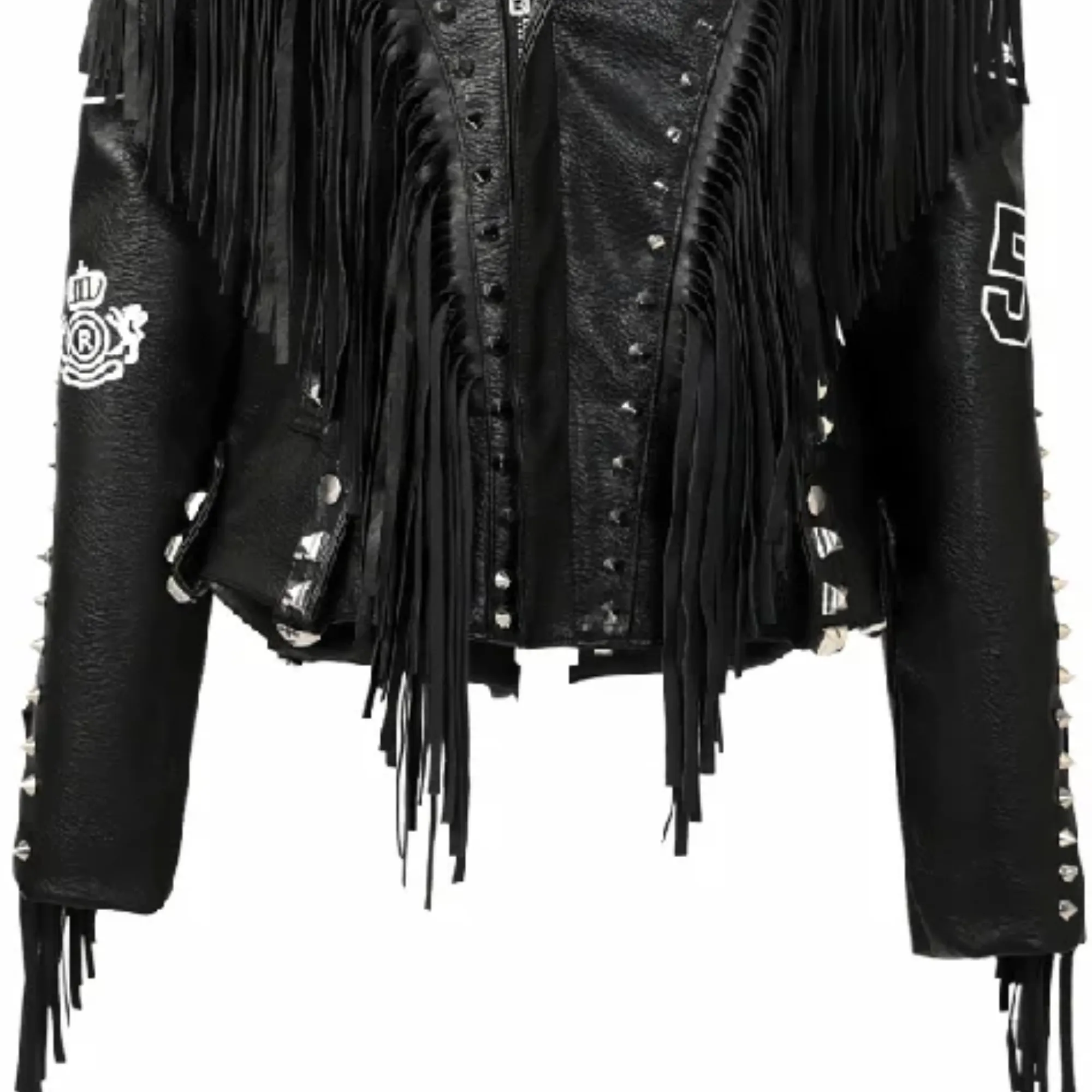 Pre Order:  Studded Faux Leather Fringed Jacket