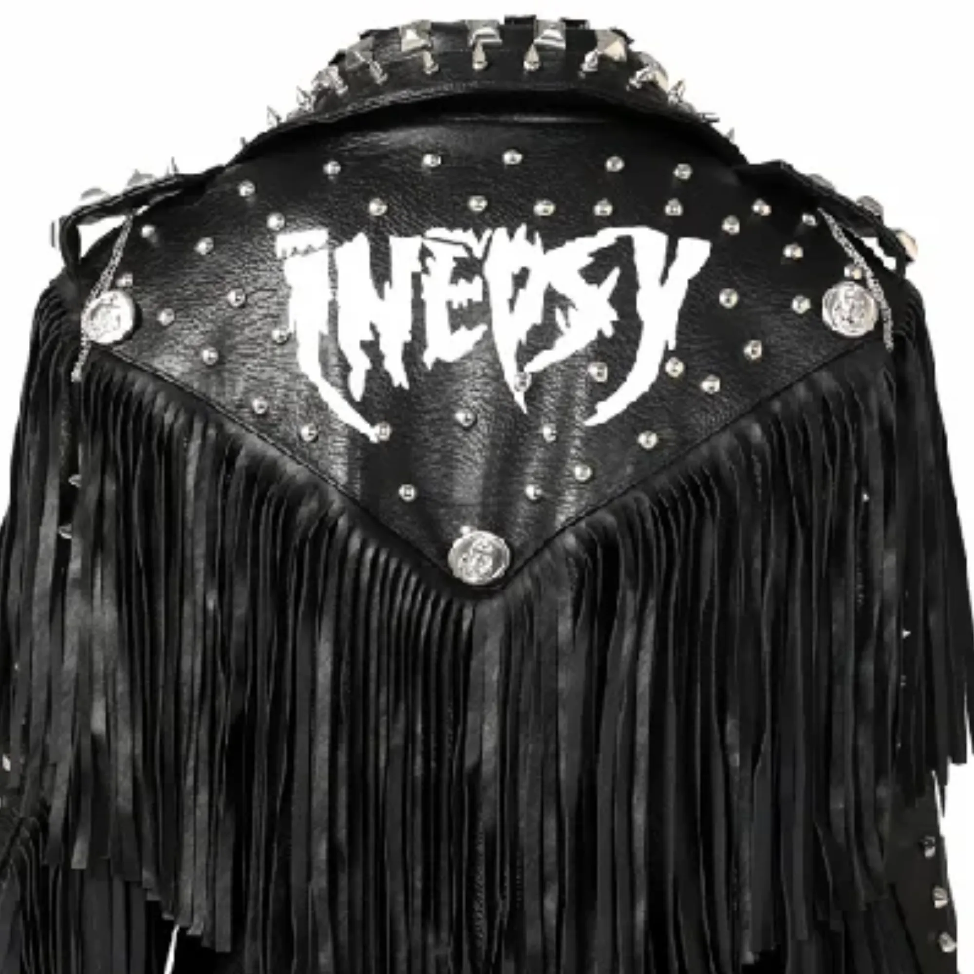 Pre Order:  Studded Faux Leather Fringed Jacket