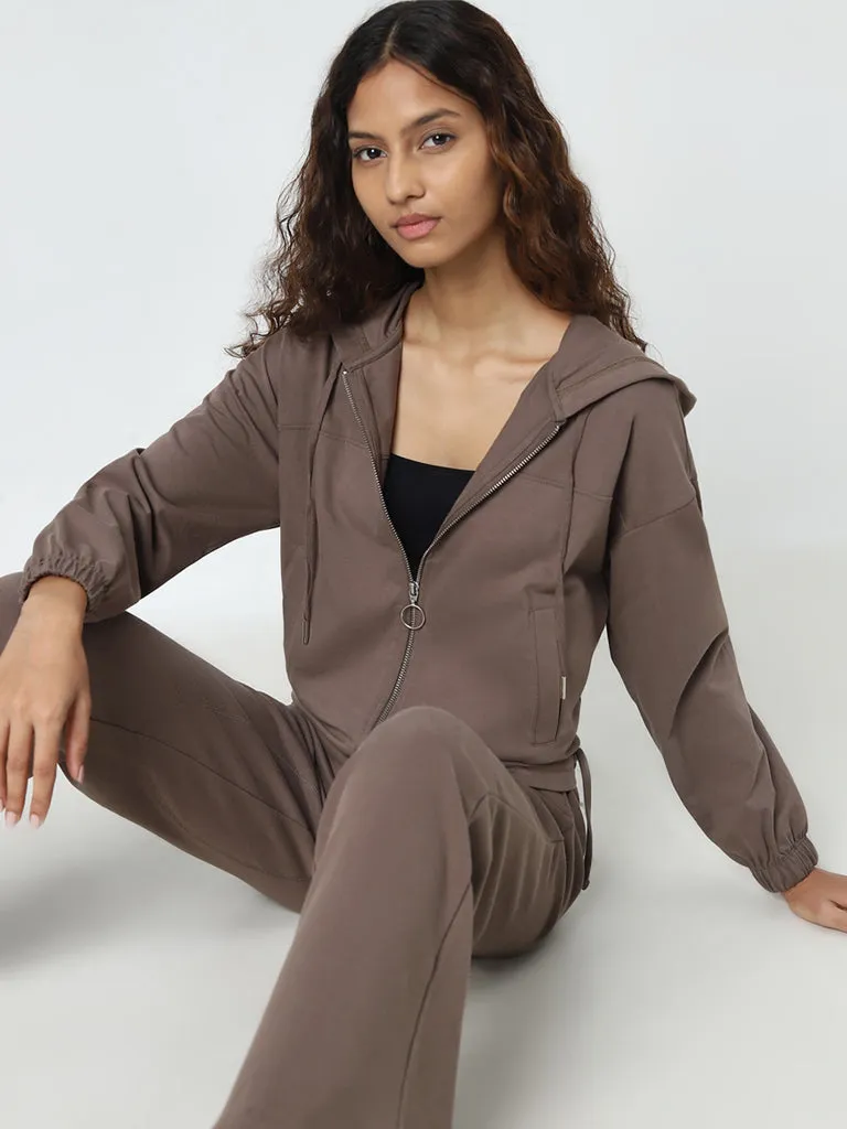 Studiofit Brown Hooded Cotton Jacket