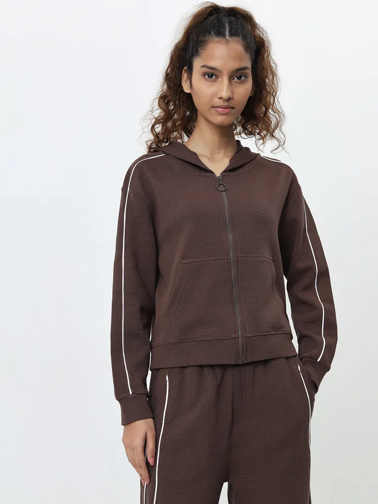 Studiofit Brown Waffle-Textured Cotton Jacket