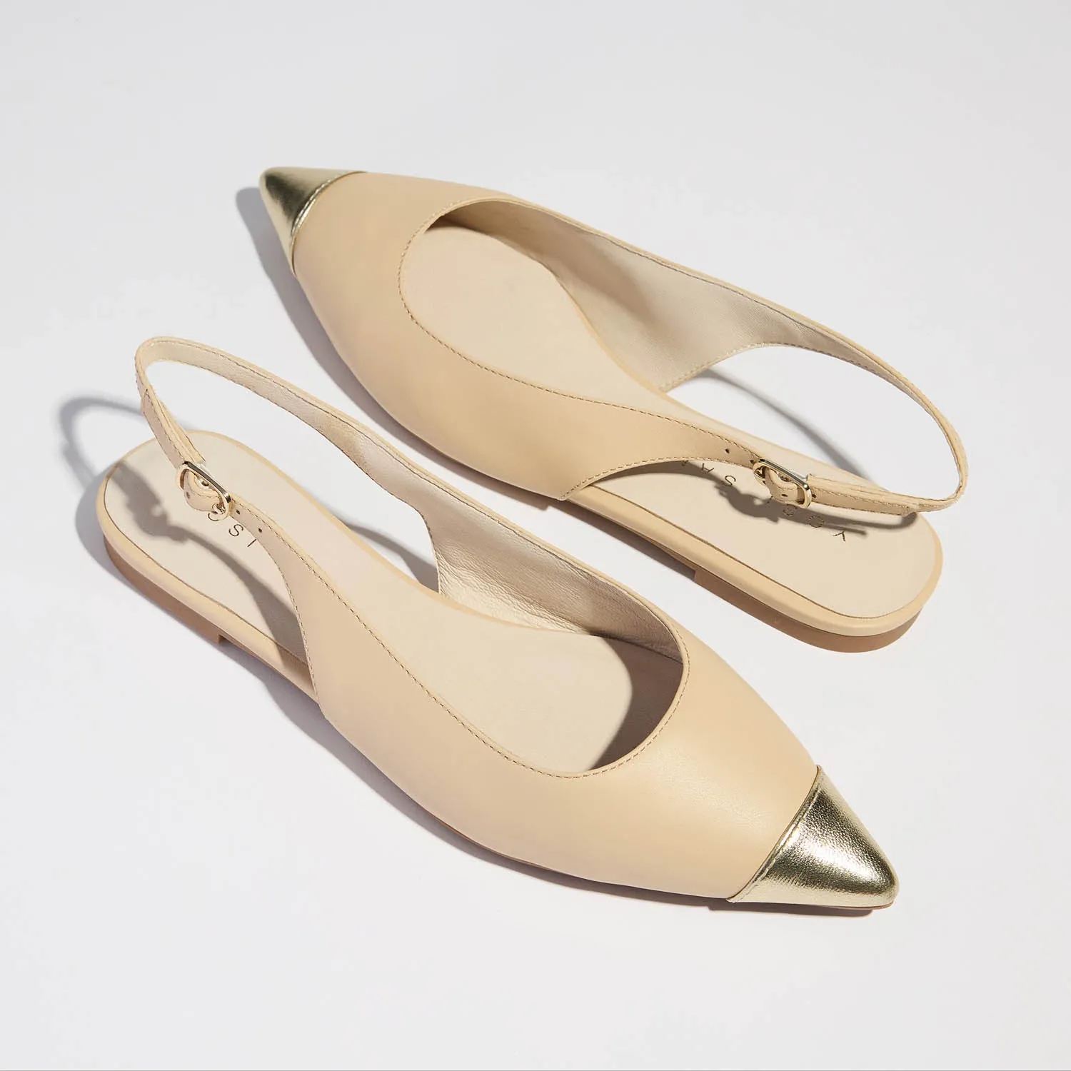 Vera Slingback Flat in Beige & Gold