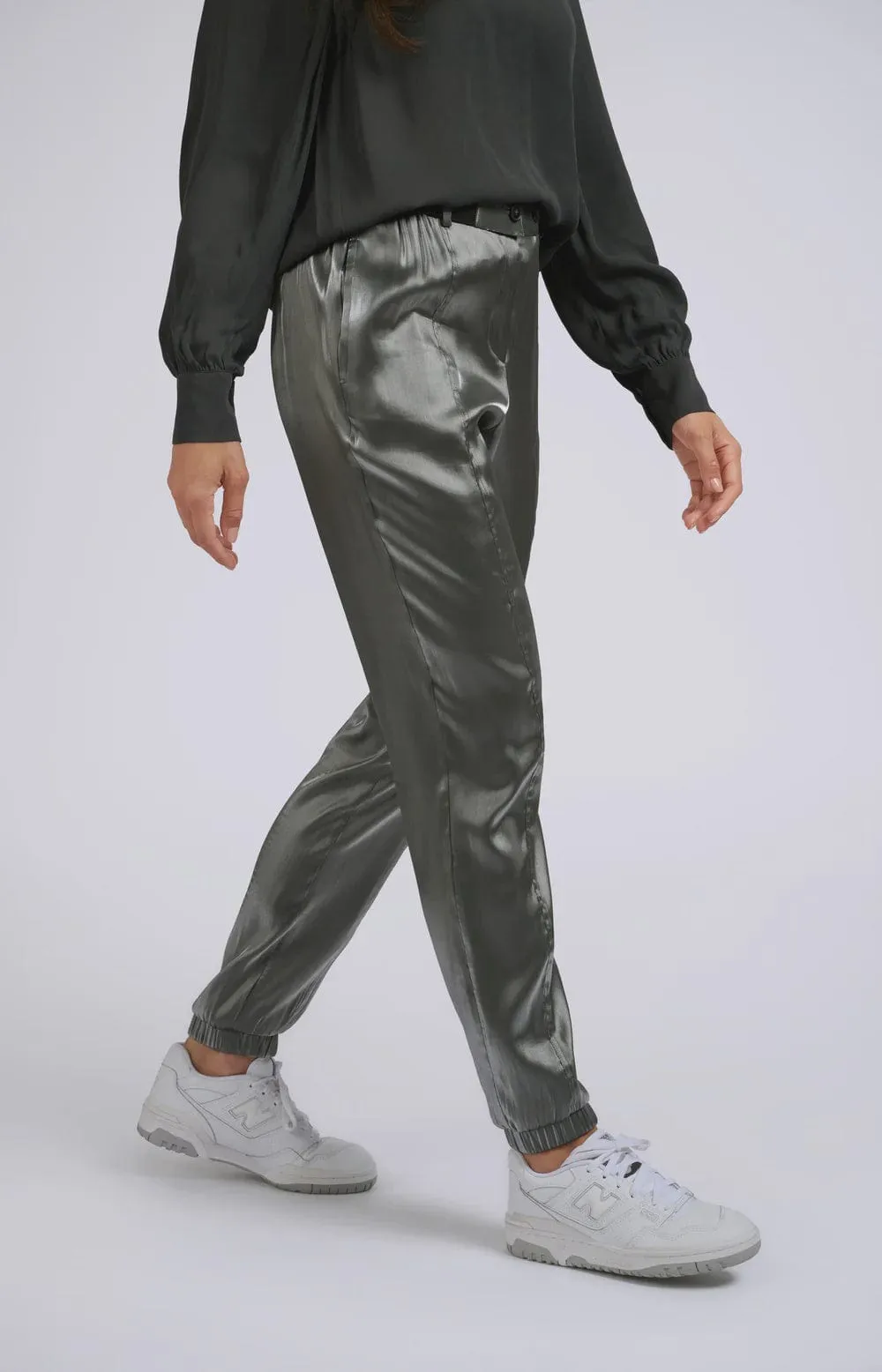 Yaya Metallic Silver Trousers with Elastic Belt