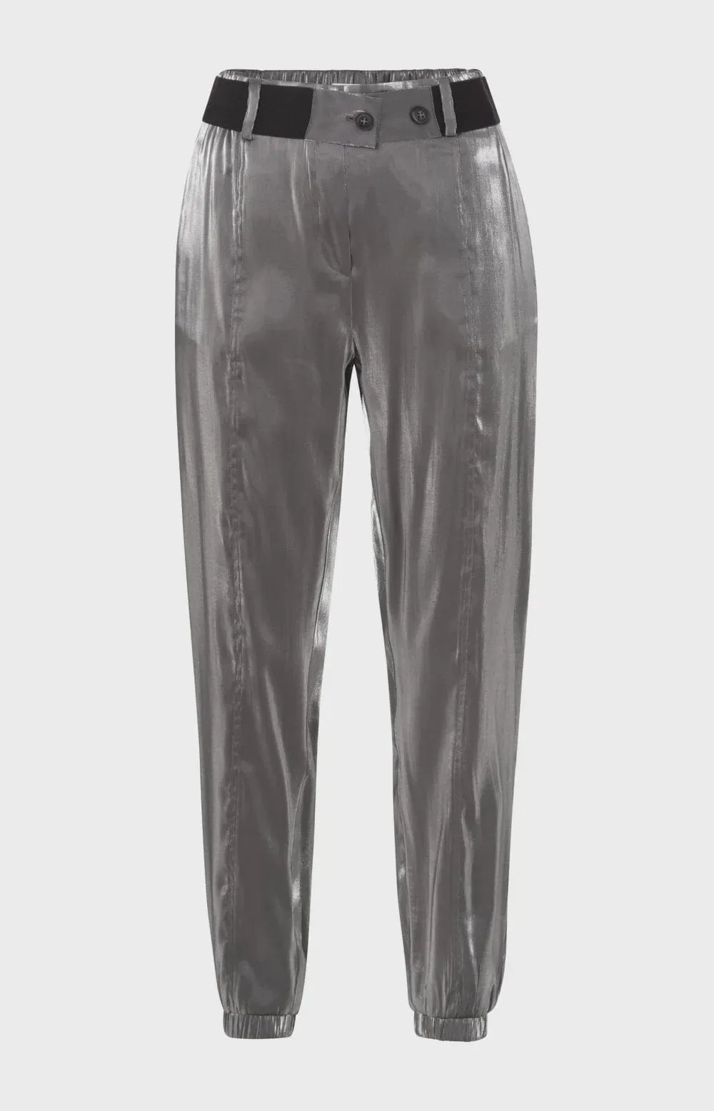 Yaya Metallic Silver Trousers with Elastic Belt