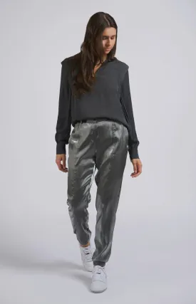 Yaya Metallic Silver Trousers with Elastic Belt