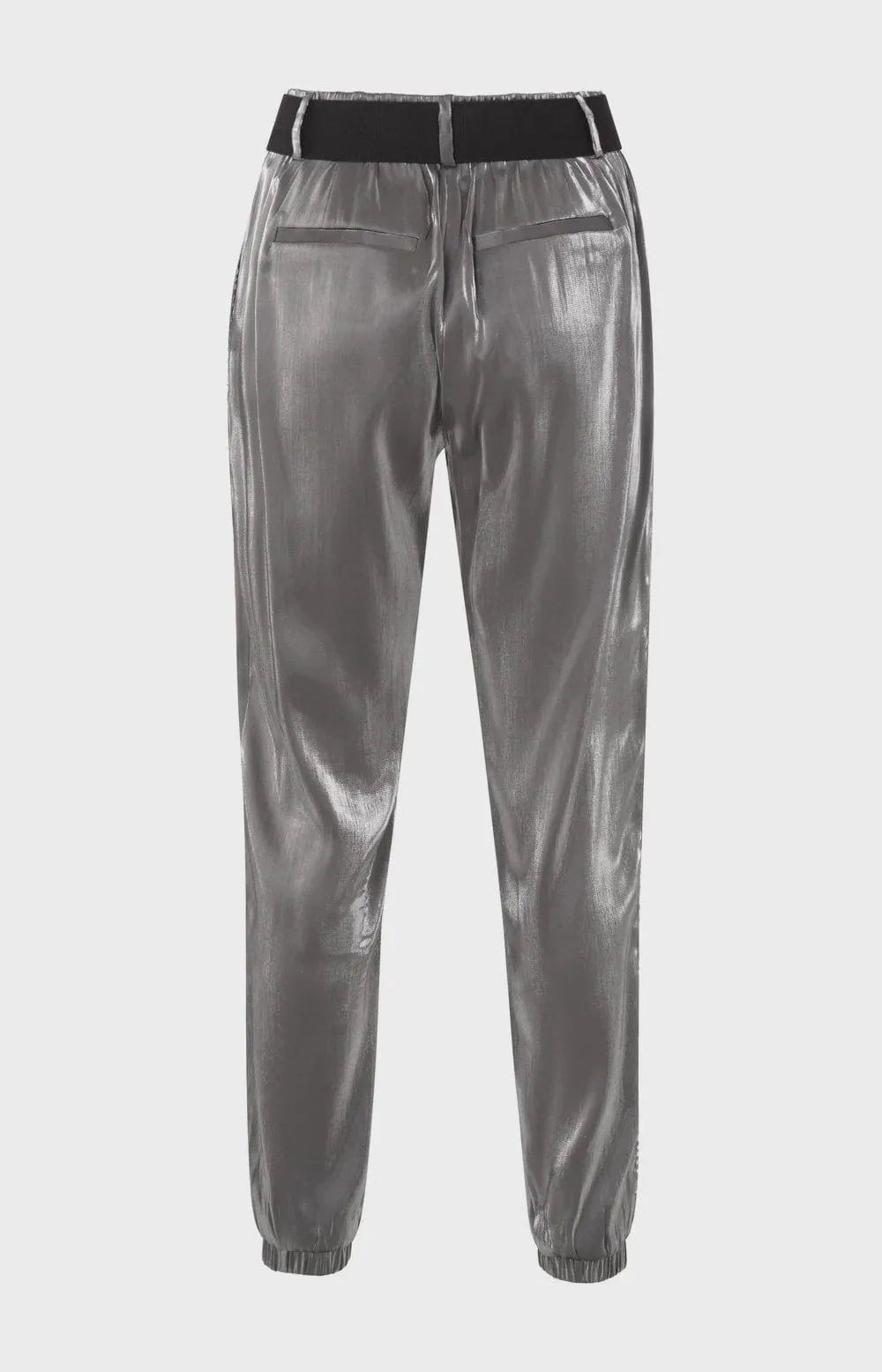 Yaya Metallic Silver Trousers with Elastic Belt